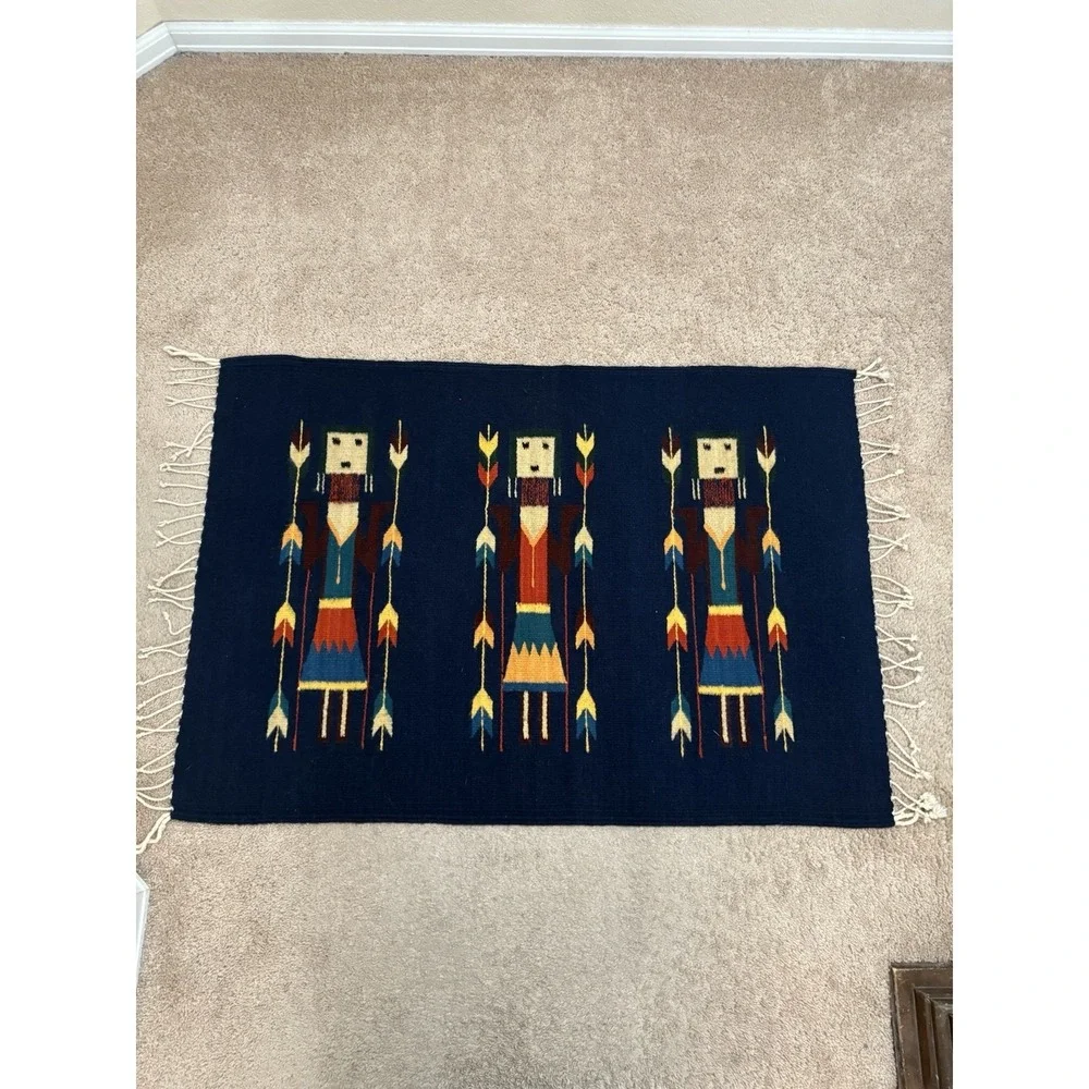 Vintage Handwoven Zapotec Indians Oaxacan Southwest Wool Rug 42